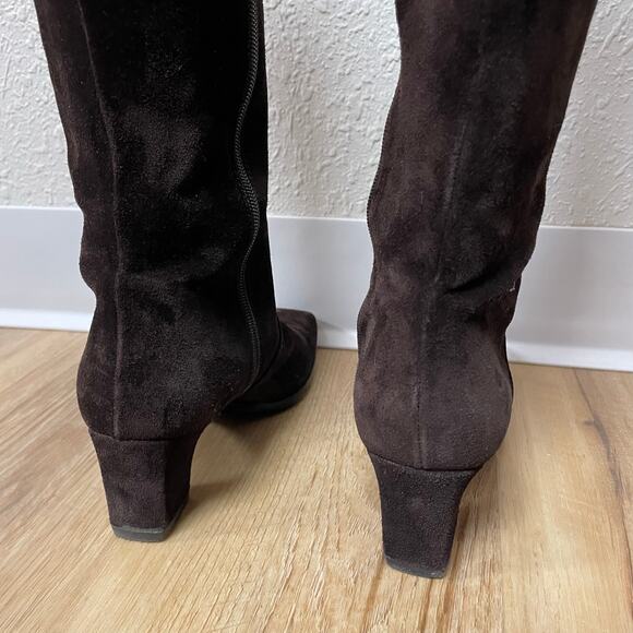 YSL Tall Suede Boots Square Toe Chocolate Brown Size 8.5 - Picture 7 of 13